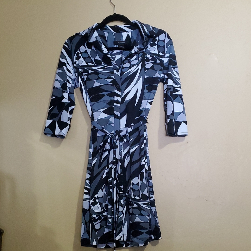 Stylish Black, Gray and White Patterned Dress